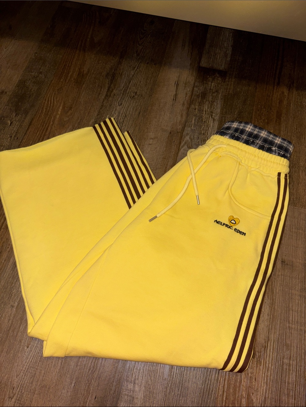 Aelfric Eden Yellow Track Joggers with Brown Stripe Detail